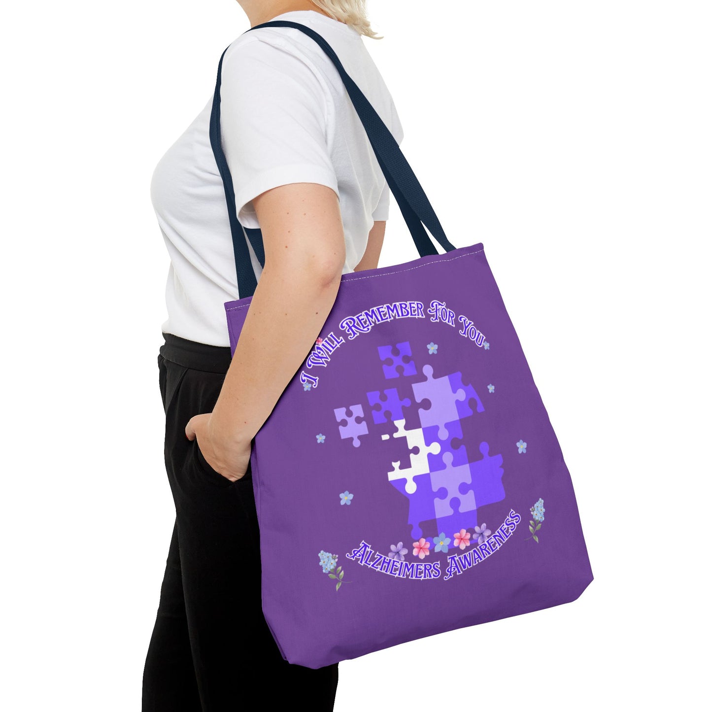 Autism Awareness Purple Puzzle Tote Bag – 'I Walk Because You Ride' Design