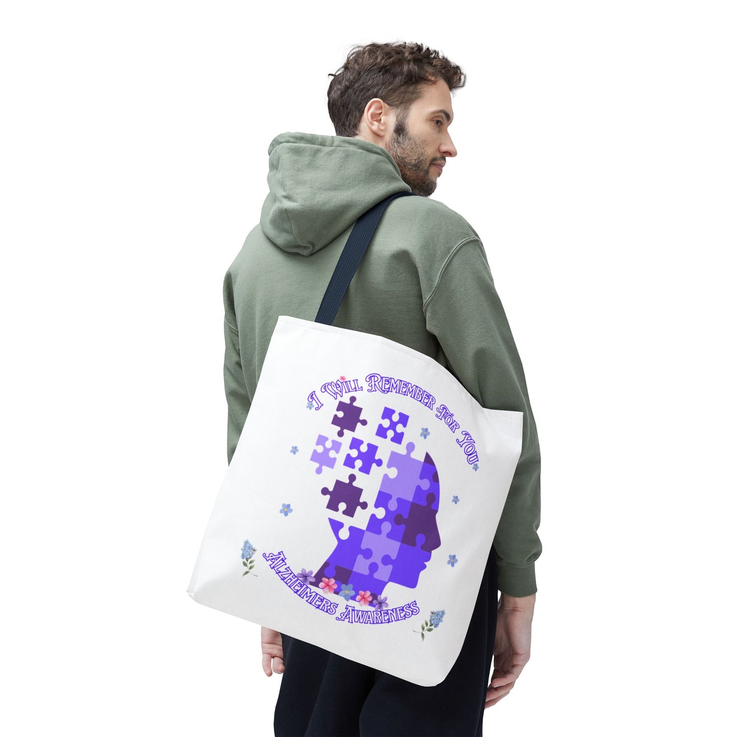 Alzheimers Awareness Puzzle Head Tote Bag — Inspirational Carryall