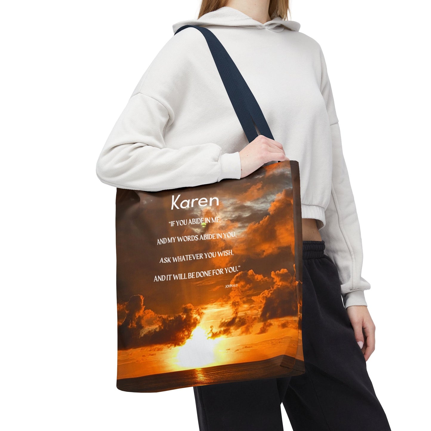 Personalized Sunset Tote Bag — Inspirational Quote All-Over Print