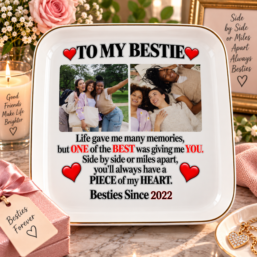 Personalized Best Friend Jewelry Dish with 2 Photos & Year – Bestie Gift