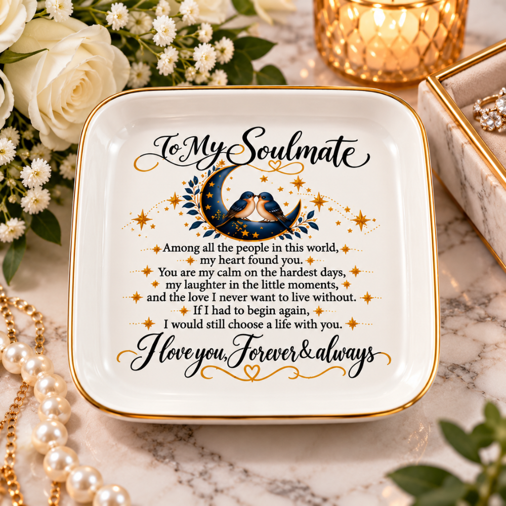 To My Soulmate Love Birds Jewelry Dish