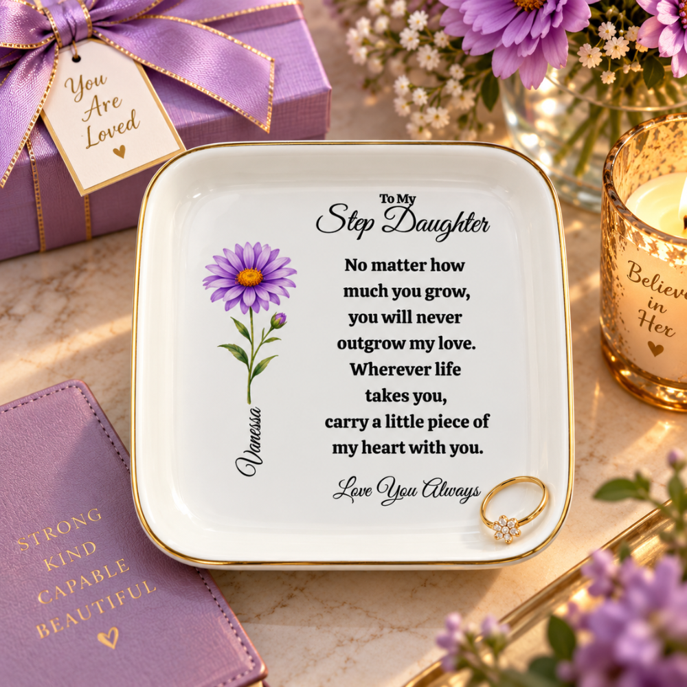 Personalized Birth Flower Jewelry Dish for Her – Custom Recipient Gift