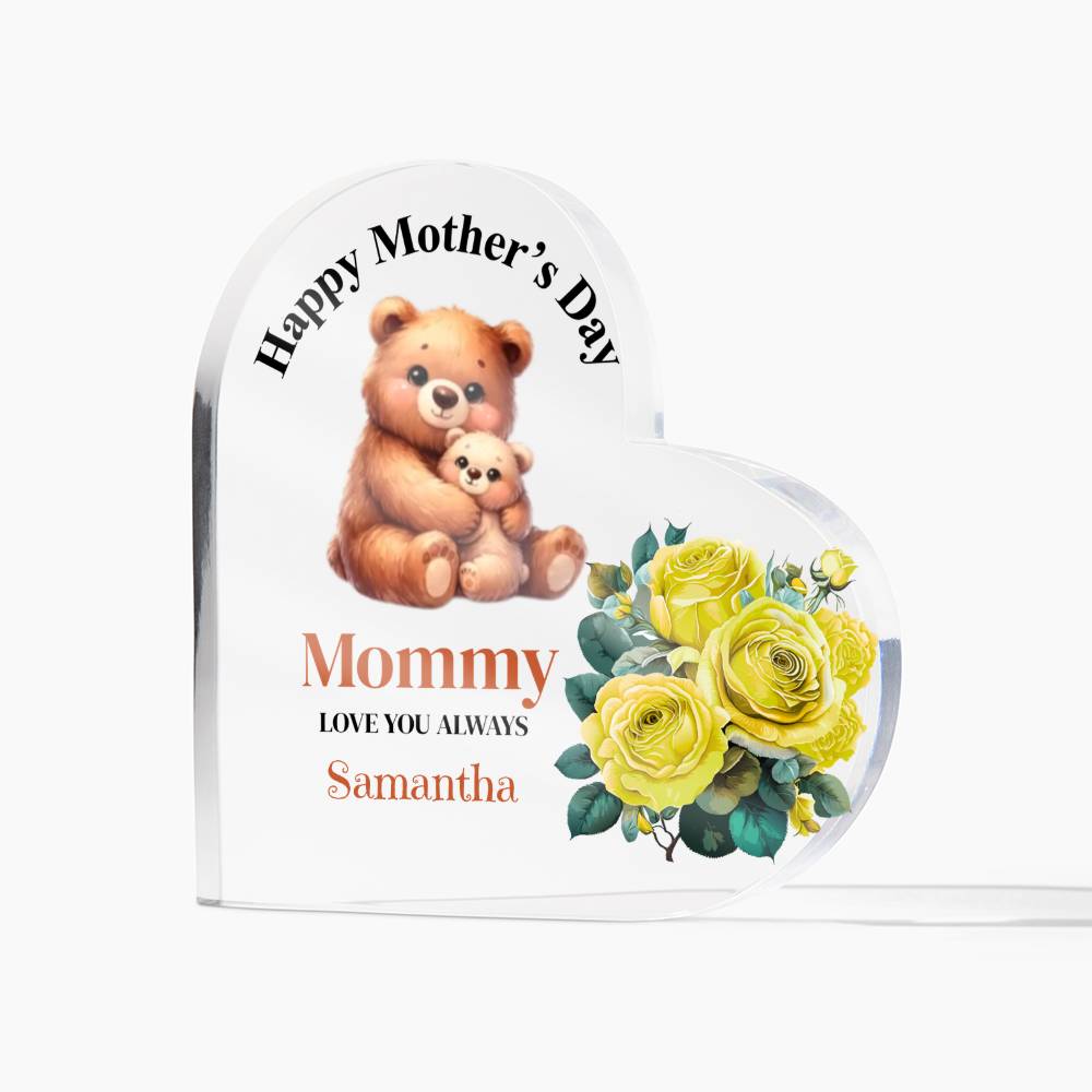 Personalized Happy Mother's Day Yellow Flower Acrylic Heart Block