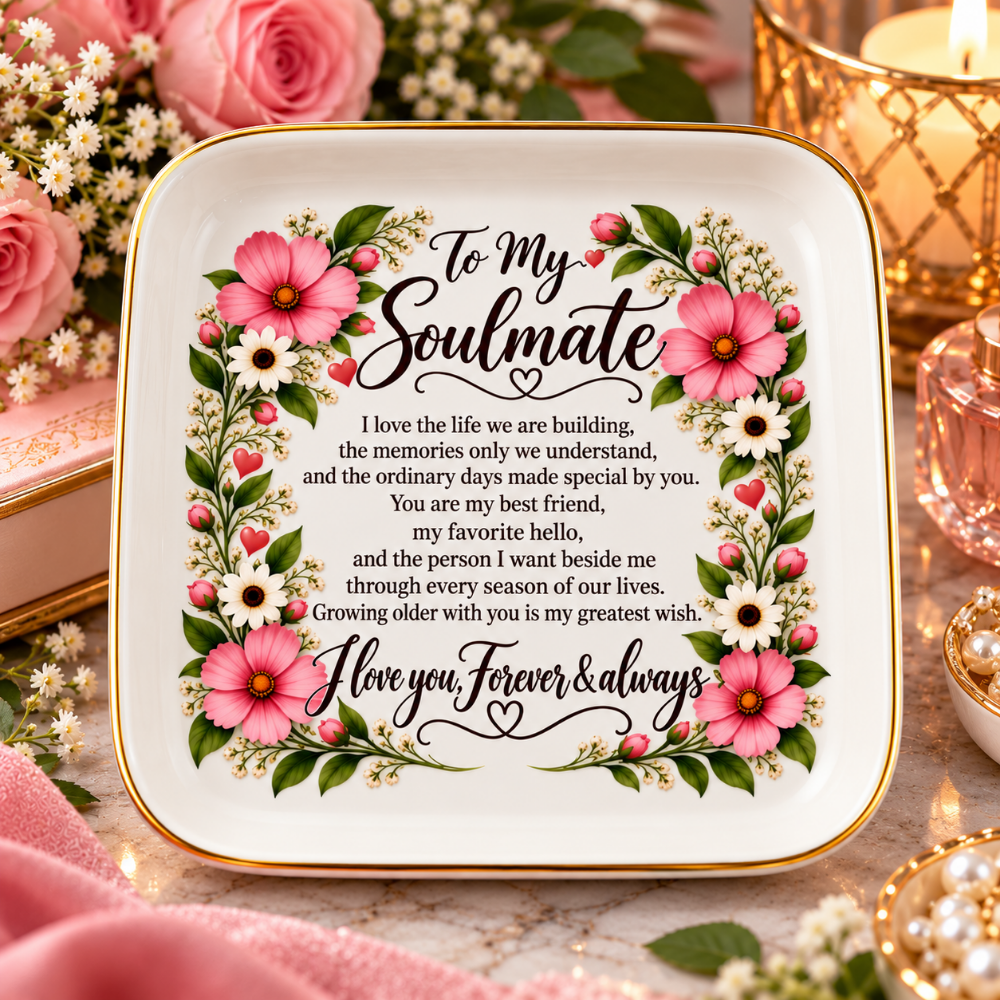 To My Soulmate Floral Jewelry Dish