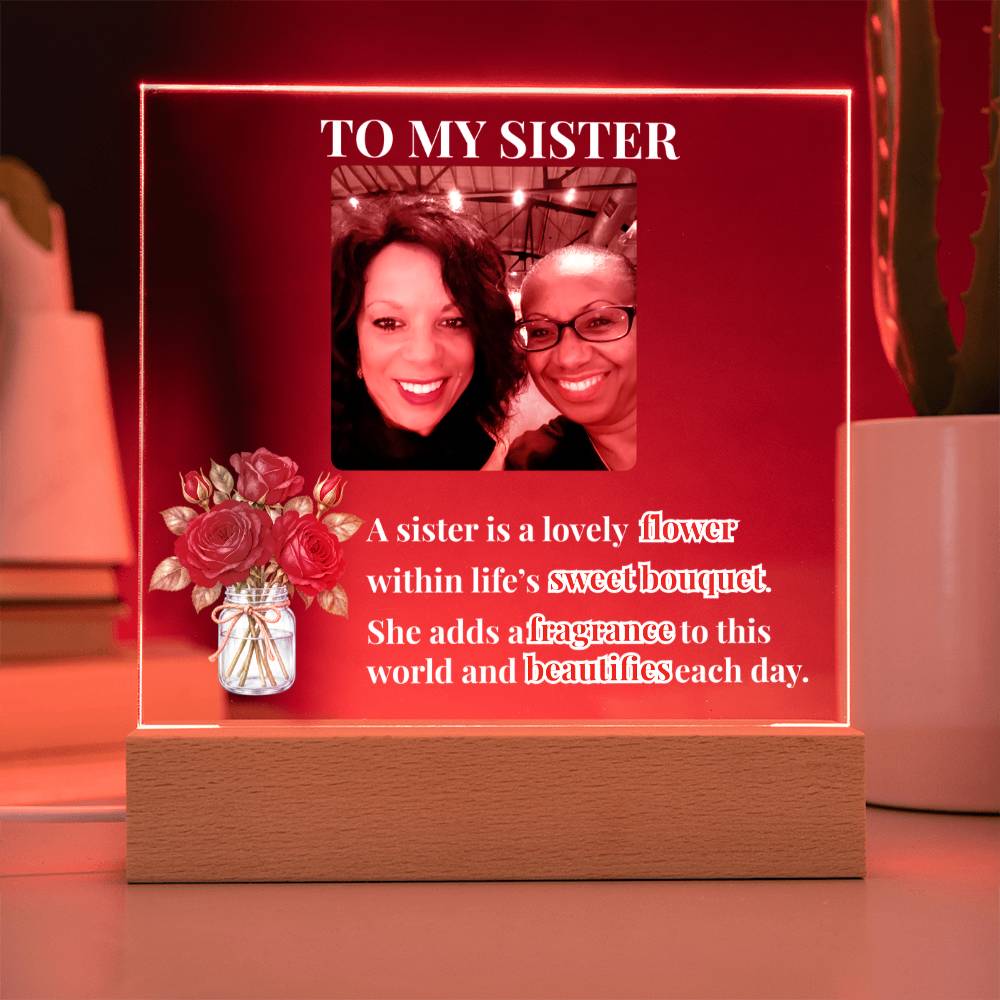 To My Sister Personalized Photo & Birth Flower Acrylic Square Plaque