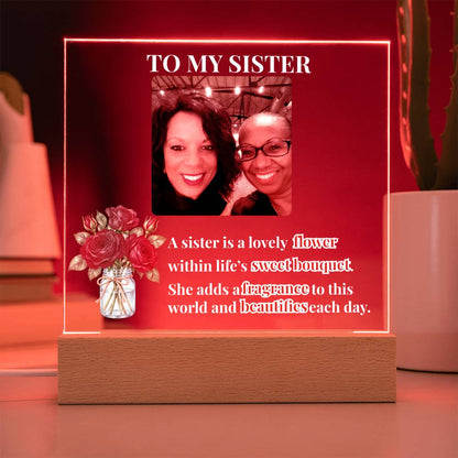 To My Sister Personalized Photo & Birth Flower Acrylic Square Plaque