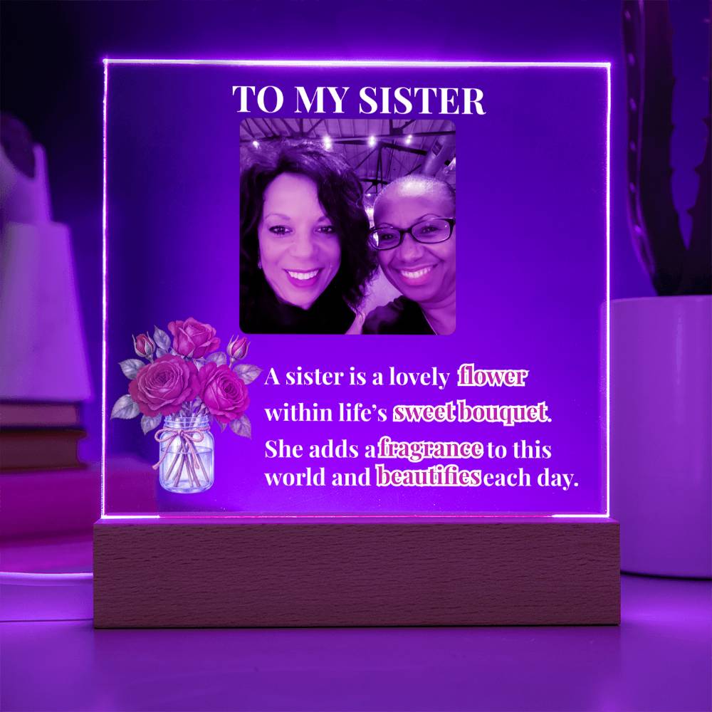 To My Sister Personalized Photo & Birth Flower Acrylic Square Plaque