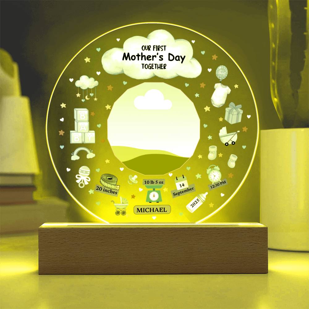 Our First Mother's Day Together Blue Design Acrylic Circle Plaque