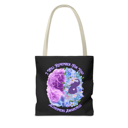 Alzheimer’s Awareness Tote Bag — “I Will Remember For You” Purple Brain Design