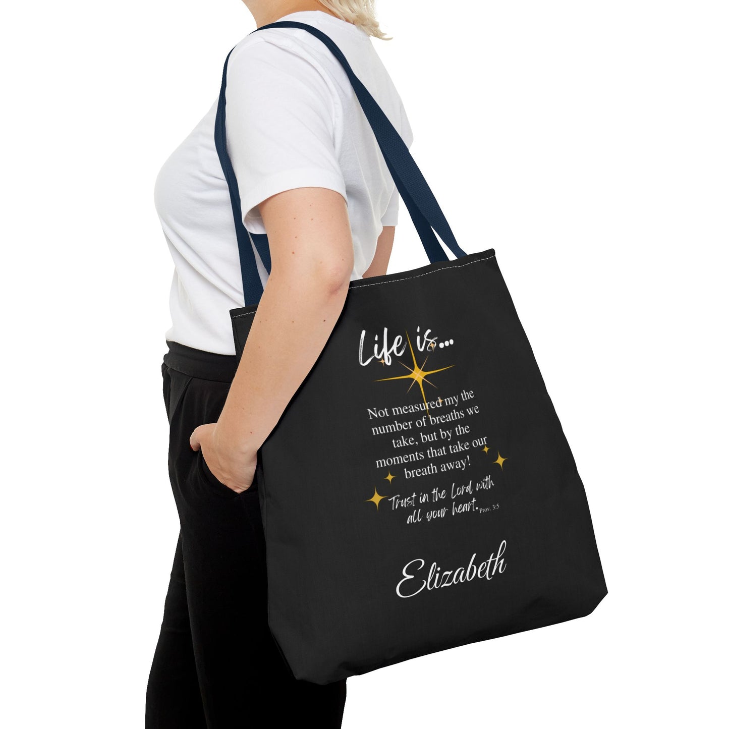 Inspirational 'Life Is...' Quote Tote Bag — Motivational Scripture Design