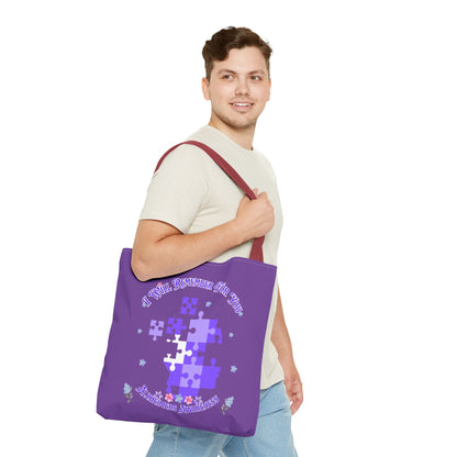 Autism Awareness Purple Puzzle Tote Bag – 'I Walk Because You Ride' Design