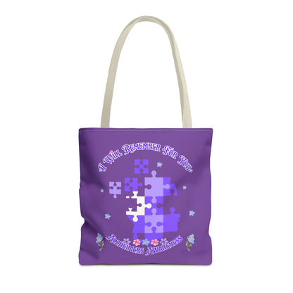 Autism Awareness Purple Puzzle Tote Bag – 'I Walk Because You Ride' Design