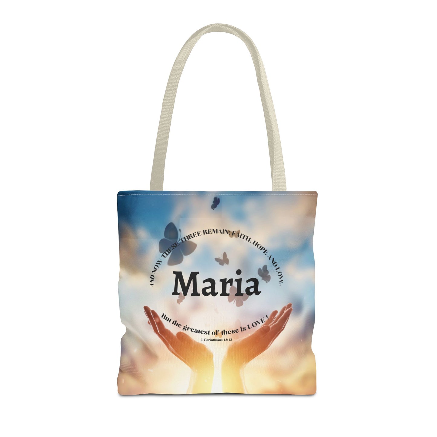 Inspirational Butterfly Tote Bag — Uplifting Hands & Quote All-Over Print
