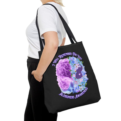 Alzheimer’s Awareness Tote Bag — “I Will Remember For You” Purple Brain Design