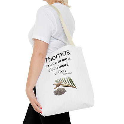 Personalized Faith Tote Bag — "Create in me a clean heart, O God" (Psalm 51:10)