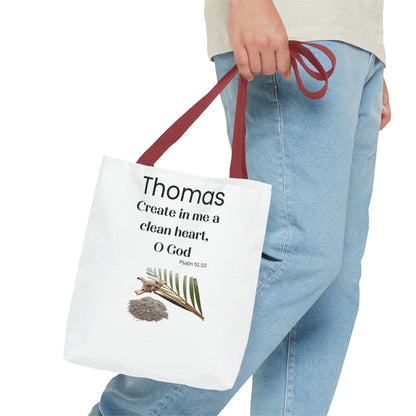 Personalized Faith Tote Bag — "Create in me a clean heart, O God" (Psalm 51:10)