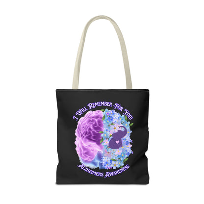 Alzheimer’s Awareness Tote Bag — “I Will Remember For You” Purple Brain Design