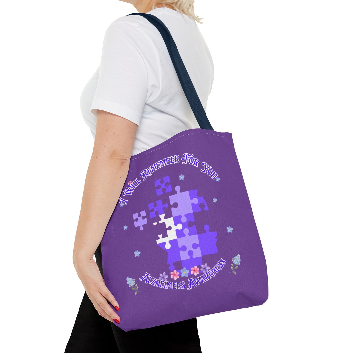 Autism Awareness Purple Puzzle Tote Bag – 'I Walk Because You Ride' Design