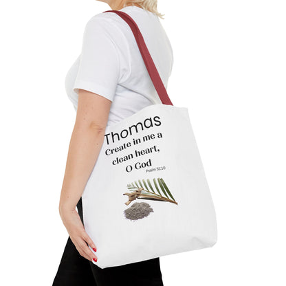 Personalized Faith Tote Bag — "Create in me a clean heart, O God" (Psalm 51:10)