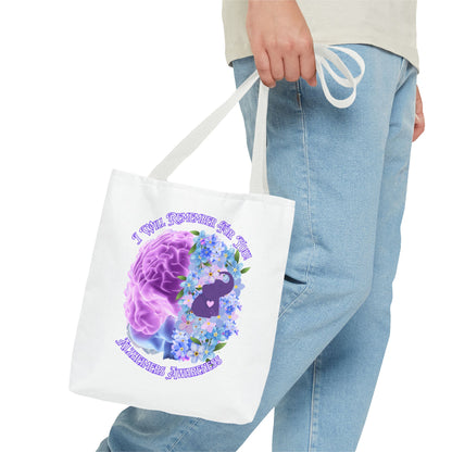 Alzheimer’s Awareness Tote Bag — “I Will Remember You” Purple Brain & Flowers Design