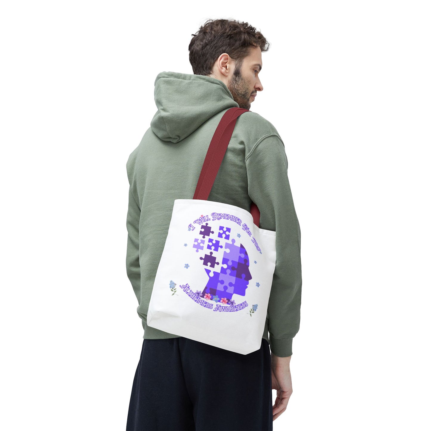 Alzheimers Awareness Puzzle Head Tote Bag — Inspirational Carryall