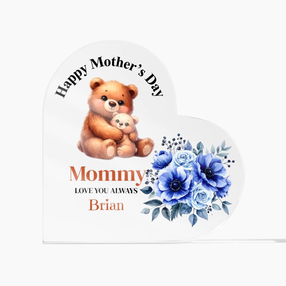 Personalized Happy Mother's Day Blue Flower Acrylic Heart Block