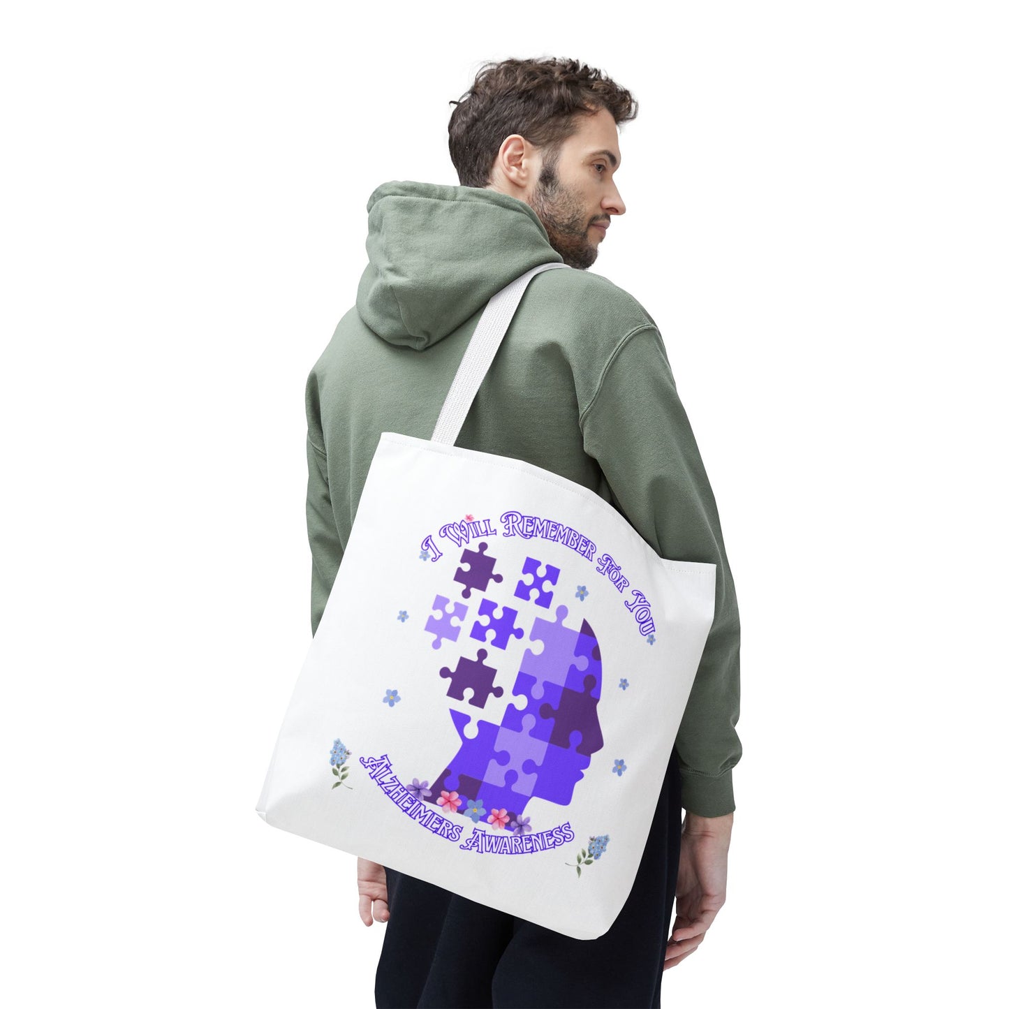 Alzheimers Awareness Puzzle Head Tote Bag — Inspirational Carryall