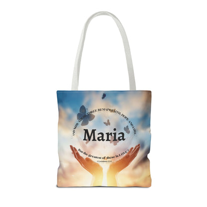 Inspirational Butterfly Tote Bag — Uplifting Hands & Quote All-Over Print