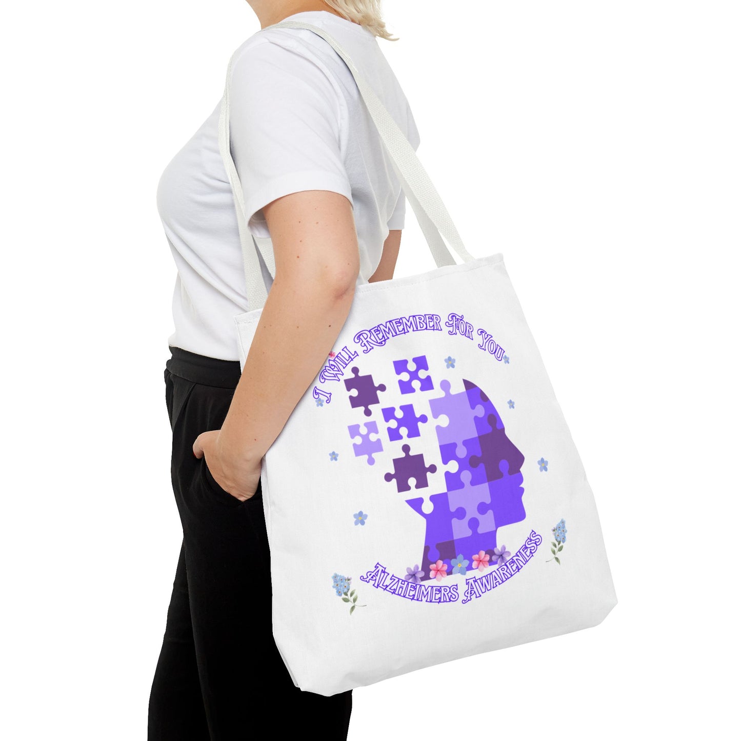 Alzheimers Awareness Puzzle Head Tote Bag — Inspirational Carryall