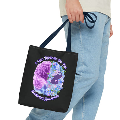 Alzheimer’s Awareness Tote Bag — “I Will Remember For You” Purple Brain Design