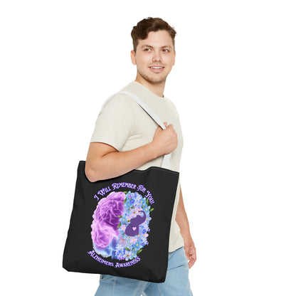 Alzheimer’s Awareness Tote Bag — “I Will Remember For You” Purple Brain Design