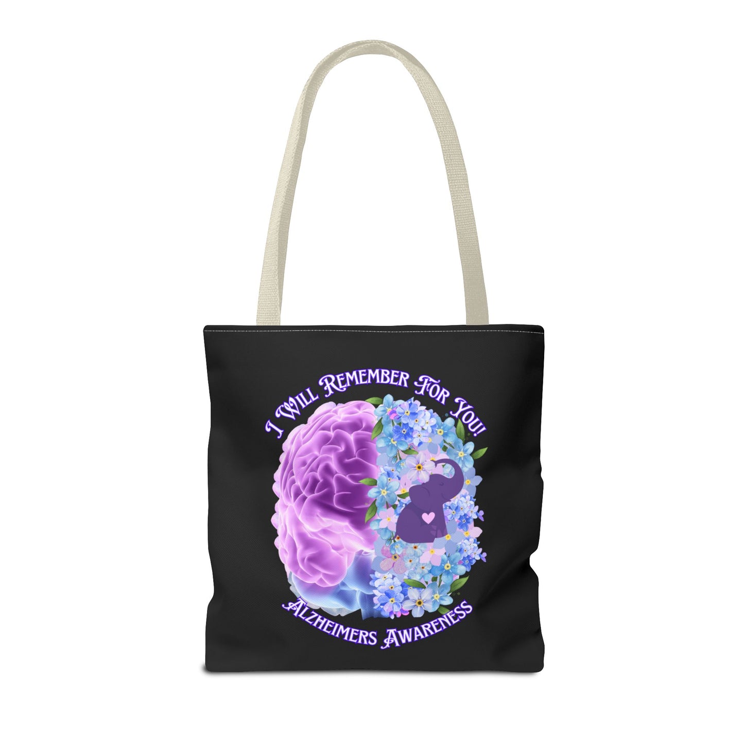 Alzheimer’s Awareness Tote Bag — “I Will Remember For You” Purple Brain Design