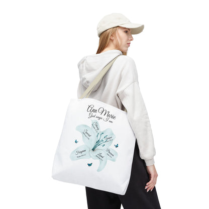 Personalized Floral Name Tote Bag – "God Says I Am" Inspirational Lily Tote