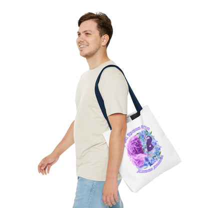 Alzheimer’s Awareness Tote Bag — “I Will Remember You” Purple Brain & Flowers Design