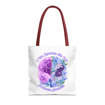Alzheimer’s Awareness Tote Bag — “I Will Remember You” Purple Brain & Flowers Design