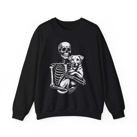 Skeleton and Dog Sweatshirt, Unisex Crewneck, Alternative Fashion, Pet Lovers Gift, Halloween Apparel, Cozy Everyday Wear