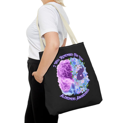 Alzheimer’s Awareness Tote Bag — “I Will Remember For You” Purple Brain Design
