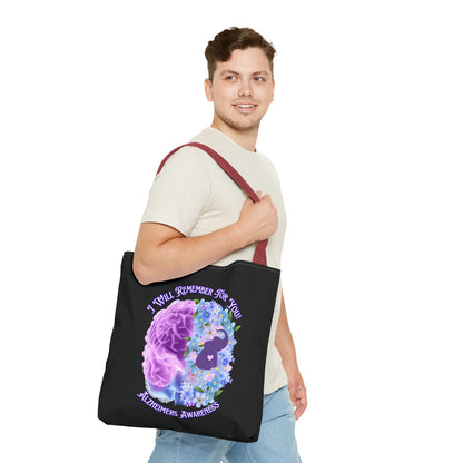 Alzheimer’s Awareness Tote Bag — “I Will Remember For You” Purple Brain Design