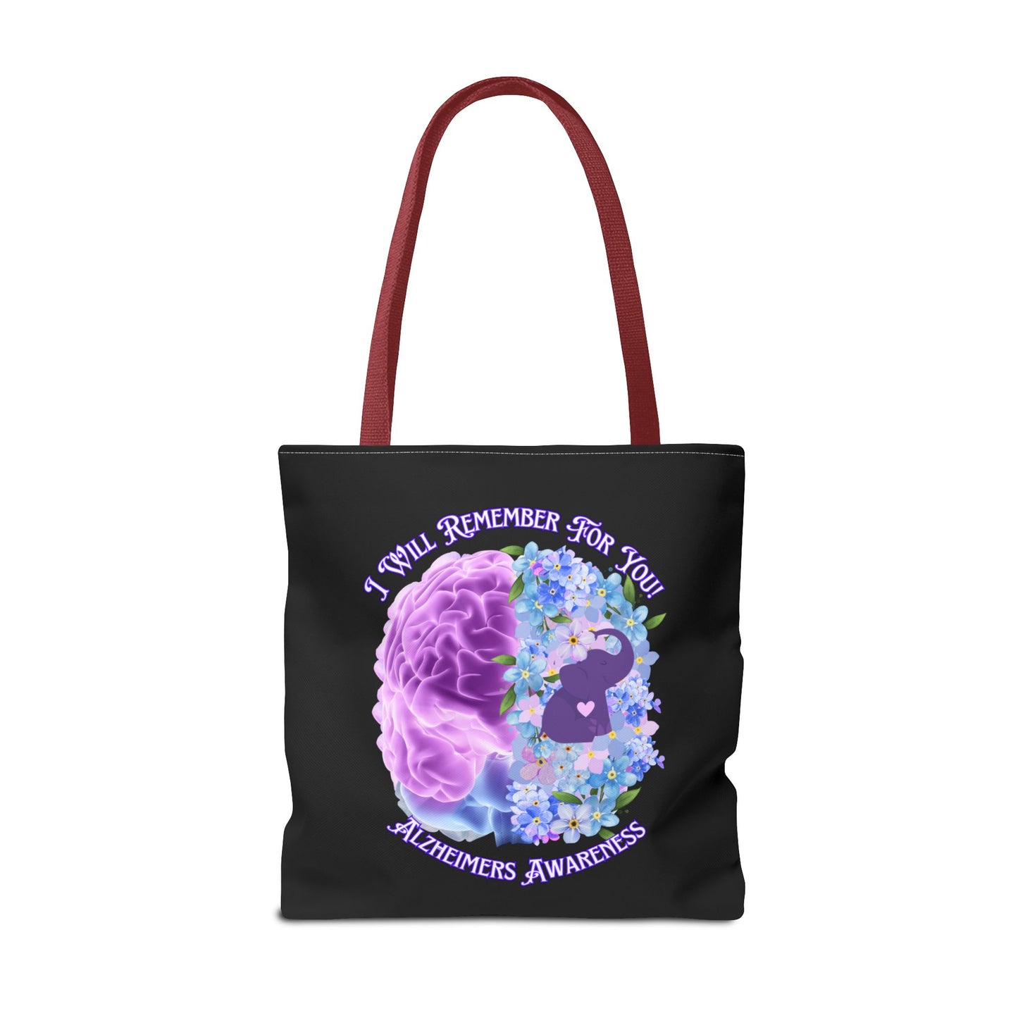 Alzheimer’s Awareness Tote Bag — “I Will Remember For You” Purple Brain Design