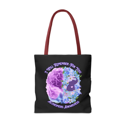 Alzheimer’s Awareness Tote Bag — “I Will Remember For You” Purple Brain Design
