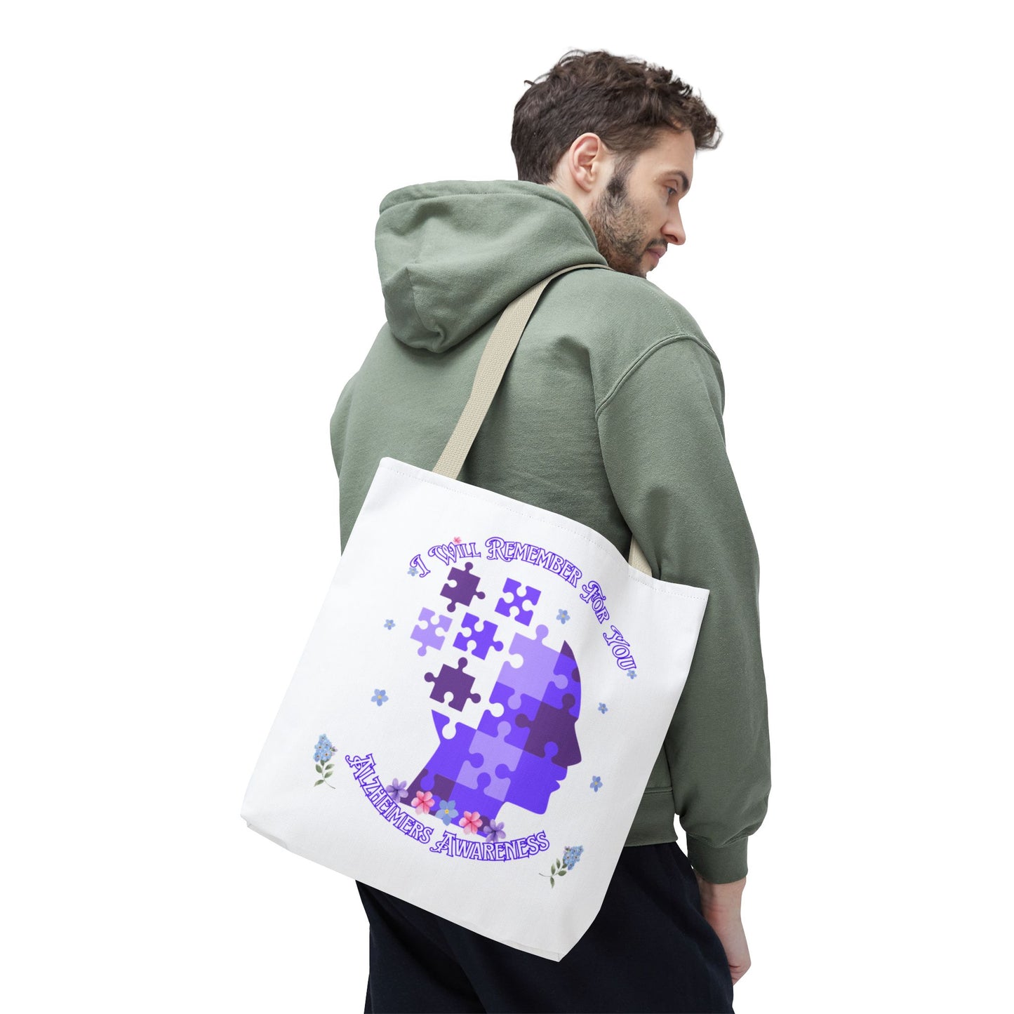 Alzheimers Awareness Puzzle Head Tote Bag — Inspirational Carryall