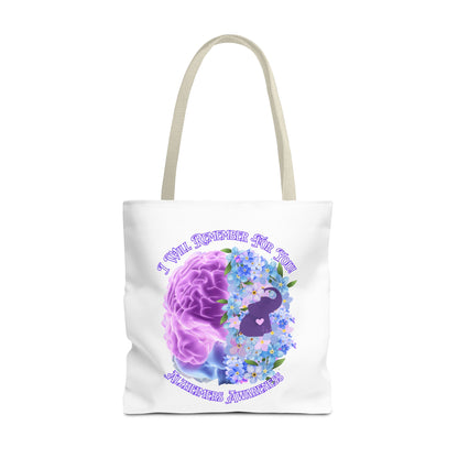 Alzheimer’s Awareness Tote Bag — “I Will Remember You” Purple Brain & Flowers Design