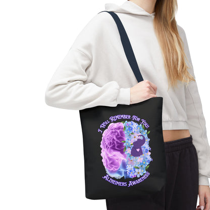 Alzheimer’s Awareness Tote Bag — “I Will Remember For You” Purple Brain Design