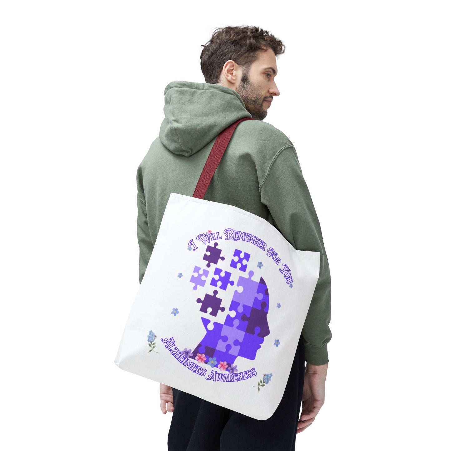 Alzheimers Awareness Puzzle Head Tote Bag — Inspirational Carryall