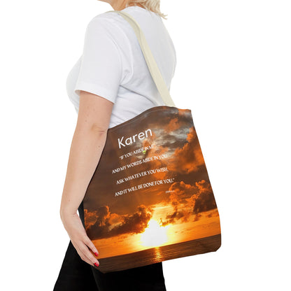 Personalized Sunset Tote Bag — Inspirational Quote All-Over Print