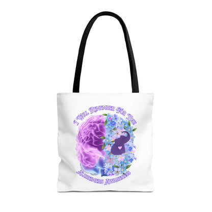 Alzheimer’s Awareness Tote Bag — “I Will Remember You” Purple Brain & Flowers Design