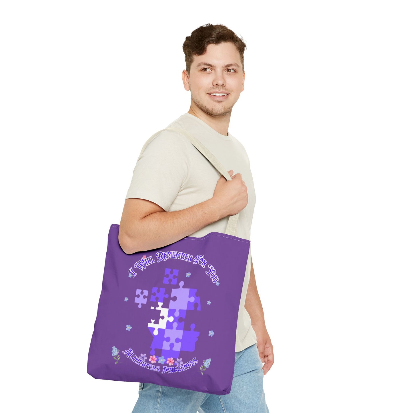 Autism Awareness Purple Puzzle Tote Bag – 'I Walk Because You Ride' Design