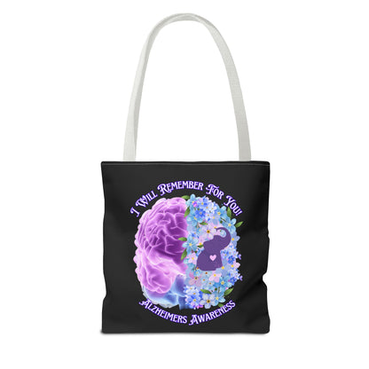 Alzheimer’s Awareness Tote Bag — “I Will Remember For You” Purple Brain Design