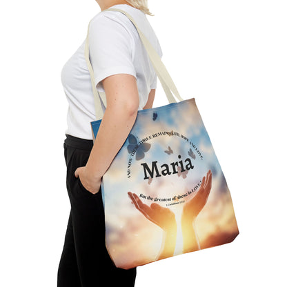 Inspirational Butterfly Tote Bag — Uplifting Hands & Quote All-Over Print