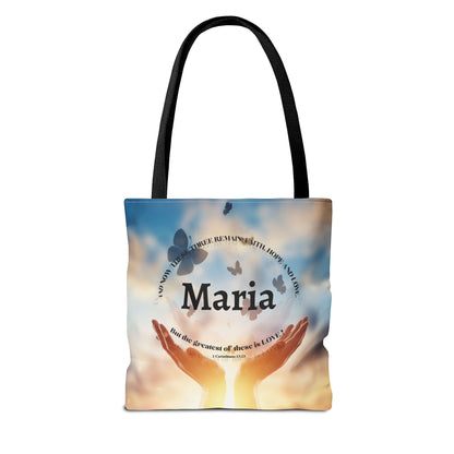 Inspirational Butterfly Tote Bag — Uplifting Hands & Quote All-Over Print
